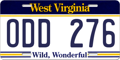WV license plate ODD276