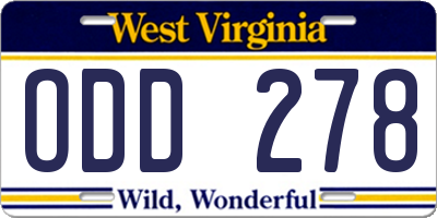 WV license plate ODD278