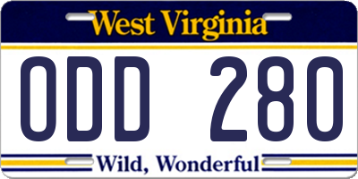 WV license plate ODD280