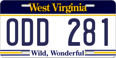 WV license plate ODD281