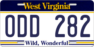 WV license plate ODD282