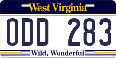 WV license plate ODD283