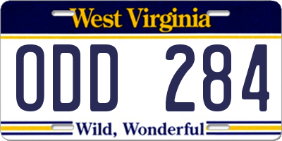WV license plate ODD284