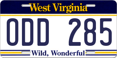WV license plate ODD285