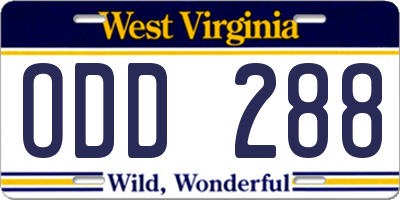 WV license plate ODD288