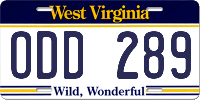 WV license plate ODD289