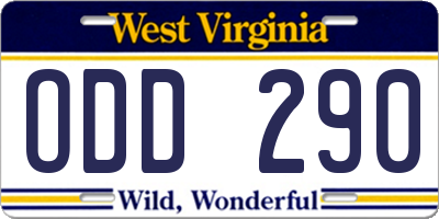 WV license plate ODD290