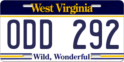 WV license plate ODD292