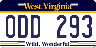 WV license plate ODD293