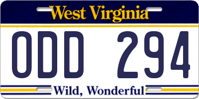 WV license plate ODD294