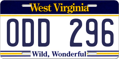 WV license plate ODD296