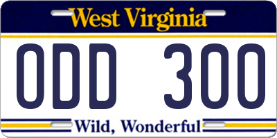WV license plate ODD300