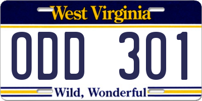 WV license plate ODD301