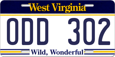 WV license plate ODD302