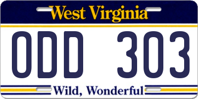 WV license plate ODD303