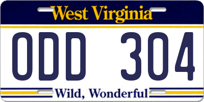 WV license plate ODD304