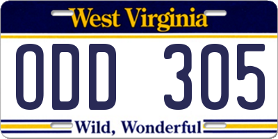 WV license plate ODD305