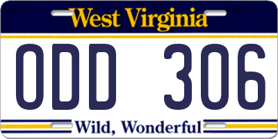 WV license plate ODD306