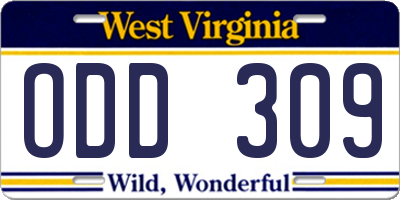 WV license plate ODD309