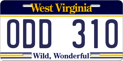 WV license plate ODD310