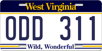 WV license plate ODD311