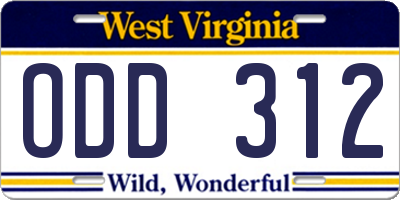 WV license plate ODD312