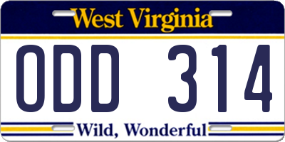 WV license plate ODD314