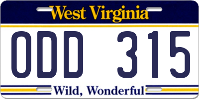 WV license plate ODD315