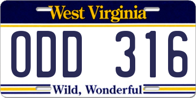 WV license plate ODD316