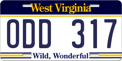 WV license plate ODD317