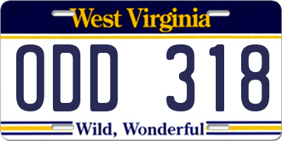 WV license plate ODD318