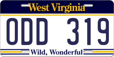 WV license plate ODD319