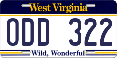 WV license plate ODD322