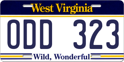 WV license plate ODD323