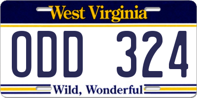 WV license plate ODD324