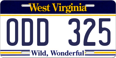 WV license plate ODD325