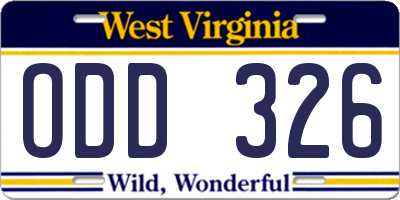 WV license plate ODD326