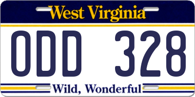 WV license plate ODD328