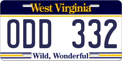 WV license plate ODD332