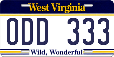 WV license plate ODD333