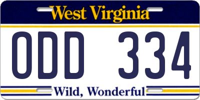 WV license plate ODD334