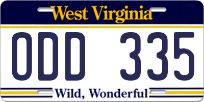 WV license plate ODD335