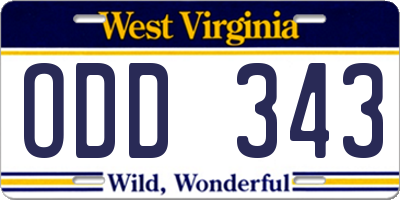 WV license plate ODD343