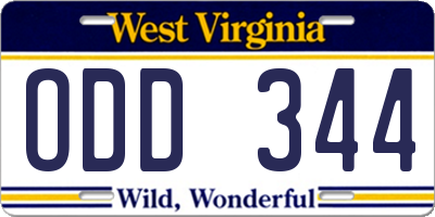 WV license plate ODD344