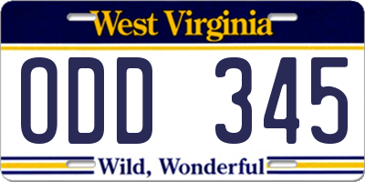 WV license plate ODD345