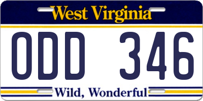 WV license plate ODD346