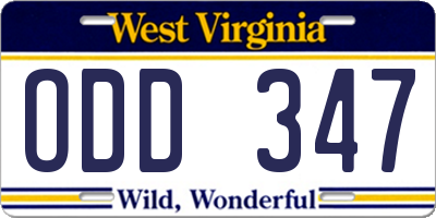 WV license plate ODD347