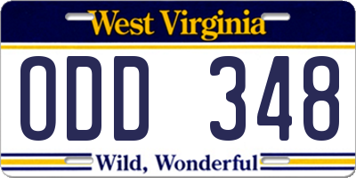WV license plate ODD348