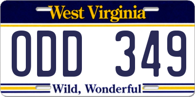 WV license plate ODD349
