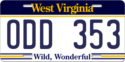 WV license plate ODD353